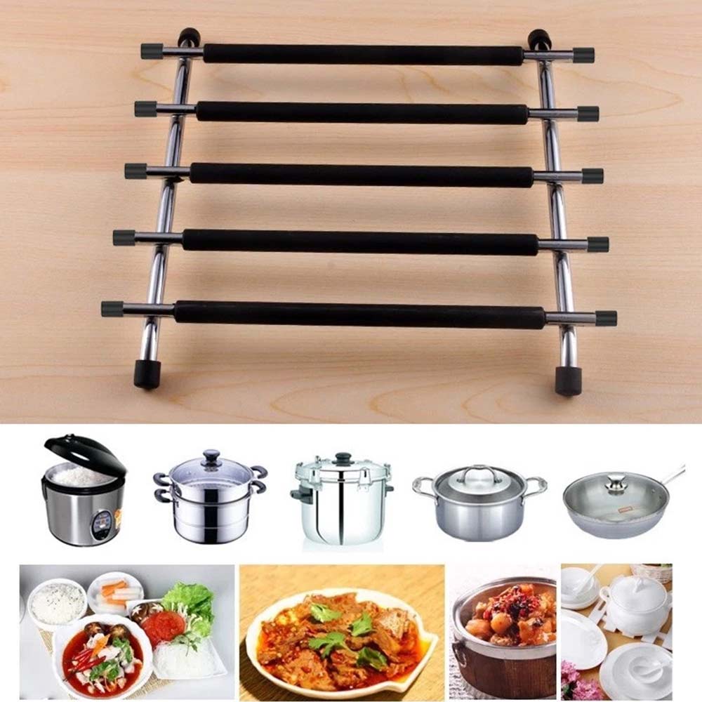 Kitchen Trivet Worktop Saver – Stainless Steel & Silicone Hot Pot Pan Stand Rack