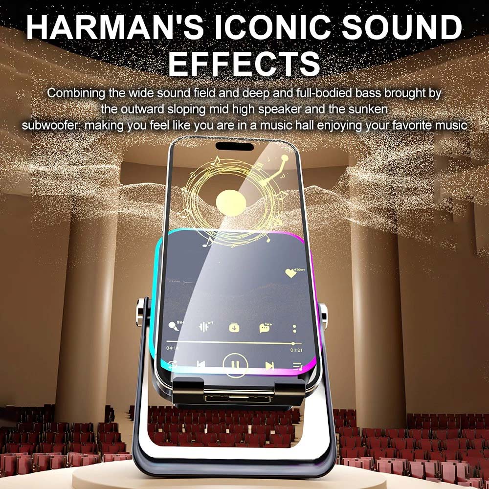 Mini Induction Speaker with Phone Stand - 5-in-1 Wireless Bluetooth Audio & Light