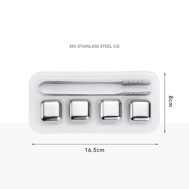 6Pcs Stainless Steel Whiskey Wine Stone Ice Cube With Tong Reusable Cooling Rock