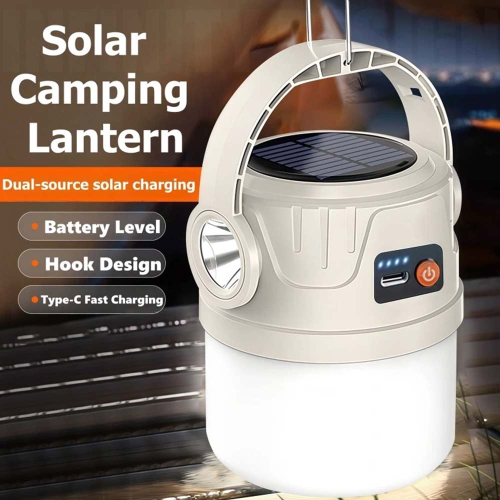 Solar Camping Lantern Flashlight - LED USB Rechargeable Tent Light for Outdoor Use
