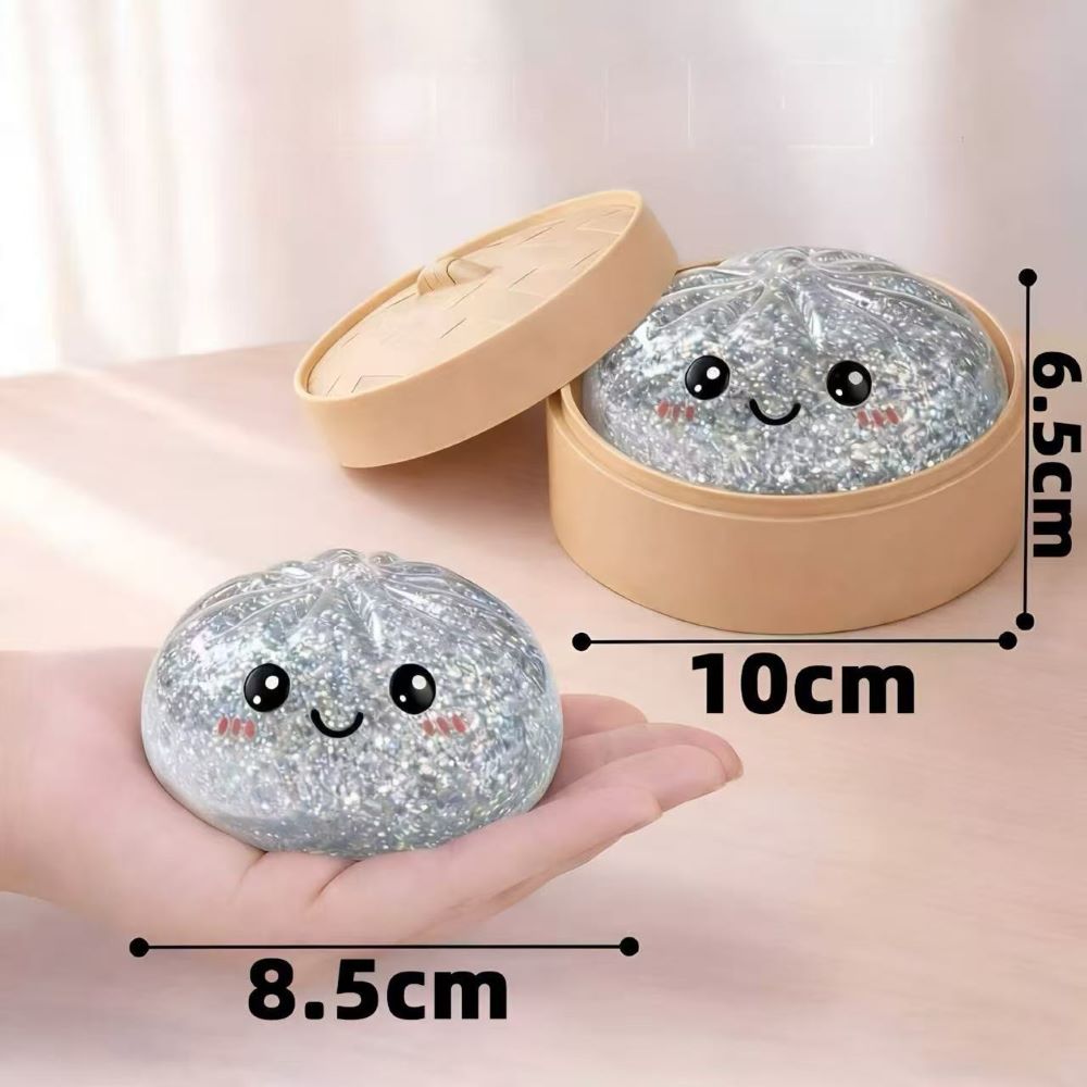 Squishy Stress Relief Toy 2-Pack – Slow Rebound Emoji Bun with Glitter, Sensory Fidget for ADHD & Anxiety