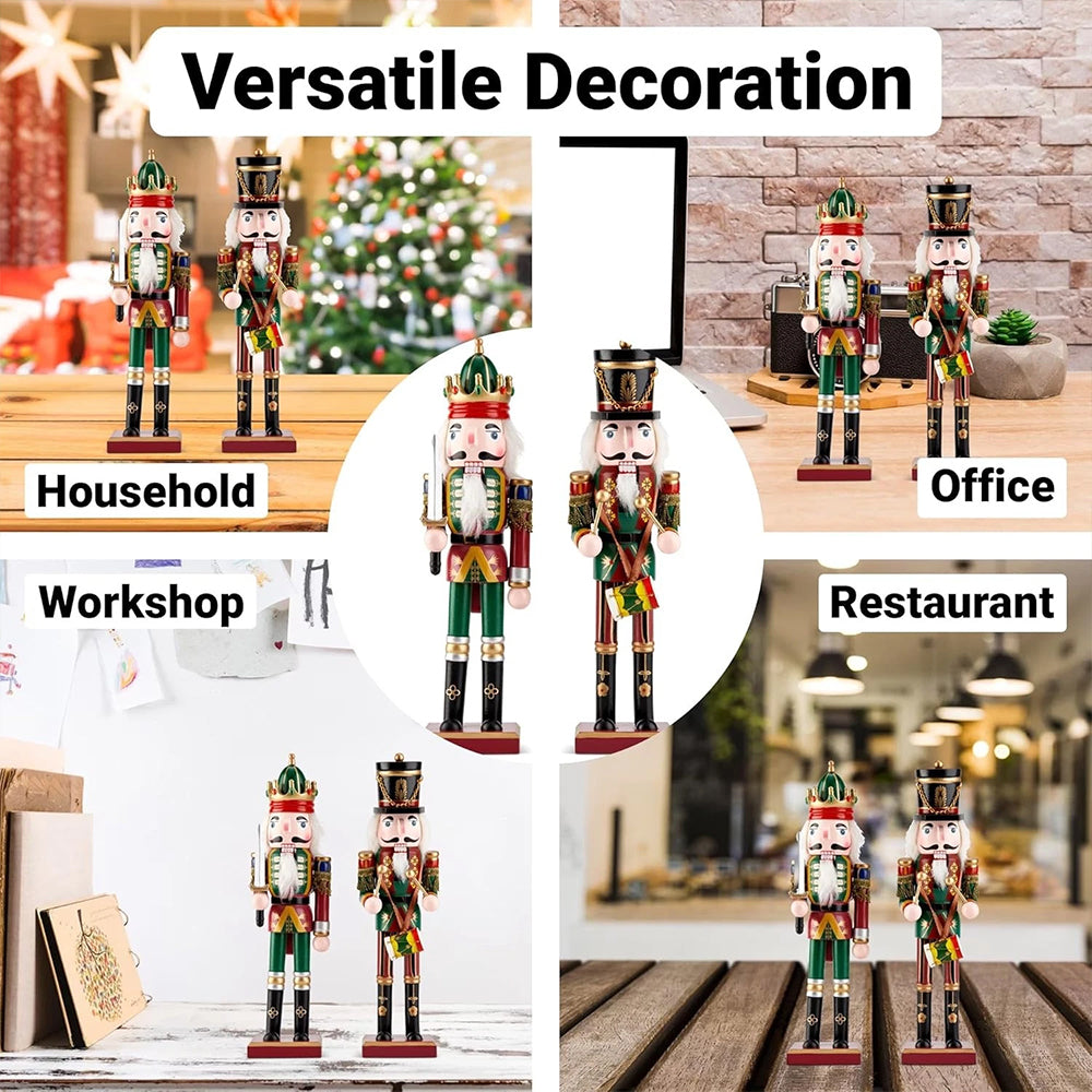 Wooden Nutcracker Soldier Figurines | Traditional Christmas Tabletop Decor with Festive Design