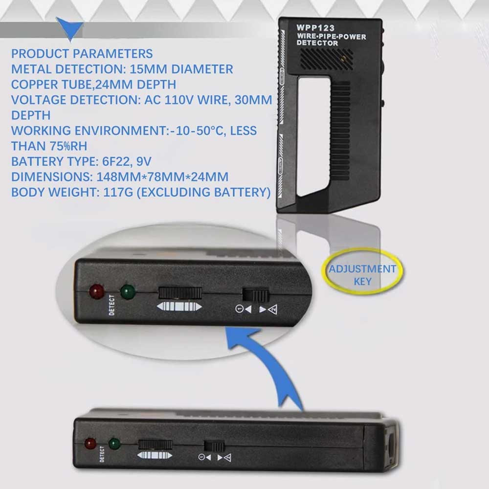 WPP123 Handheld Wall Scanner Metal Detector - Adjustable Sensitivity for Wire, Pipe & Power Detection
