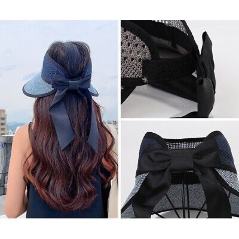 Women Empty Top Breathable Beach Sun Hat Visor Wide Brim Summer Foldable Cap