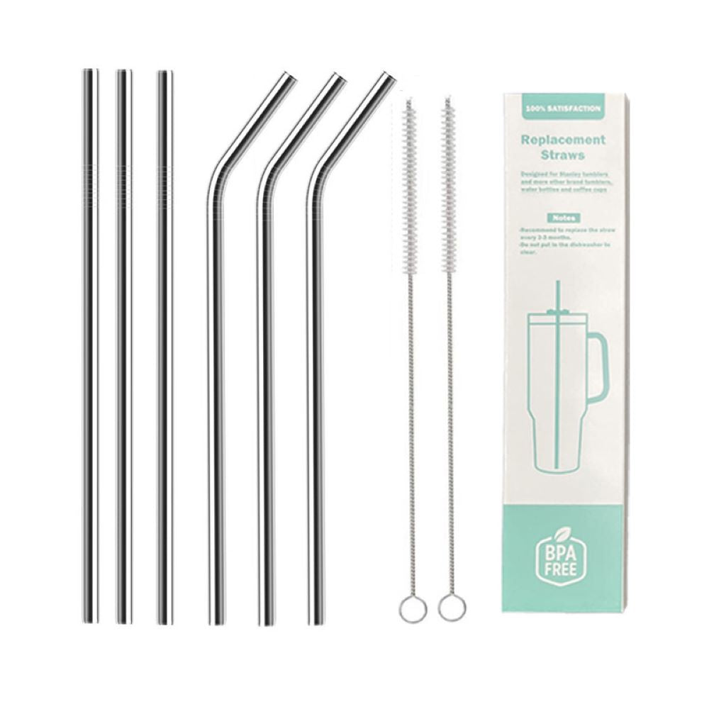 Reusable Metal Straw Set – 6-Piece 304SS for 40oz Tumblers, with Brushes Boxed