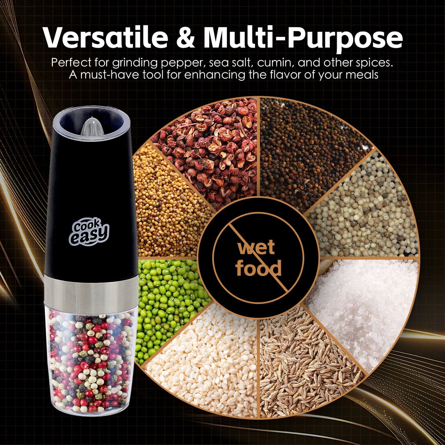 2 Pack Electric Salt & Pepper Shakers – Gravity Operated Spice Grinders