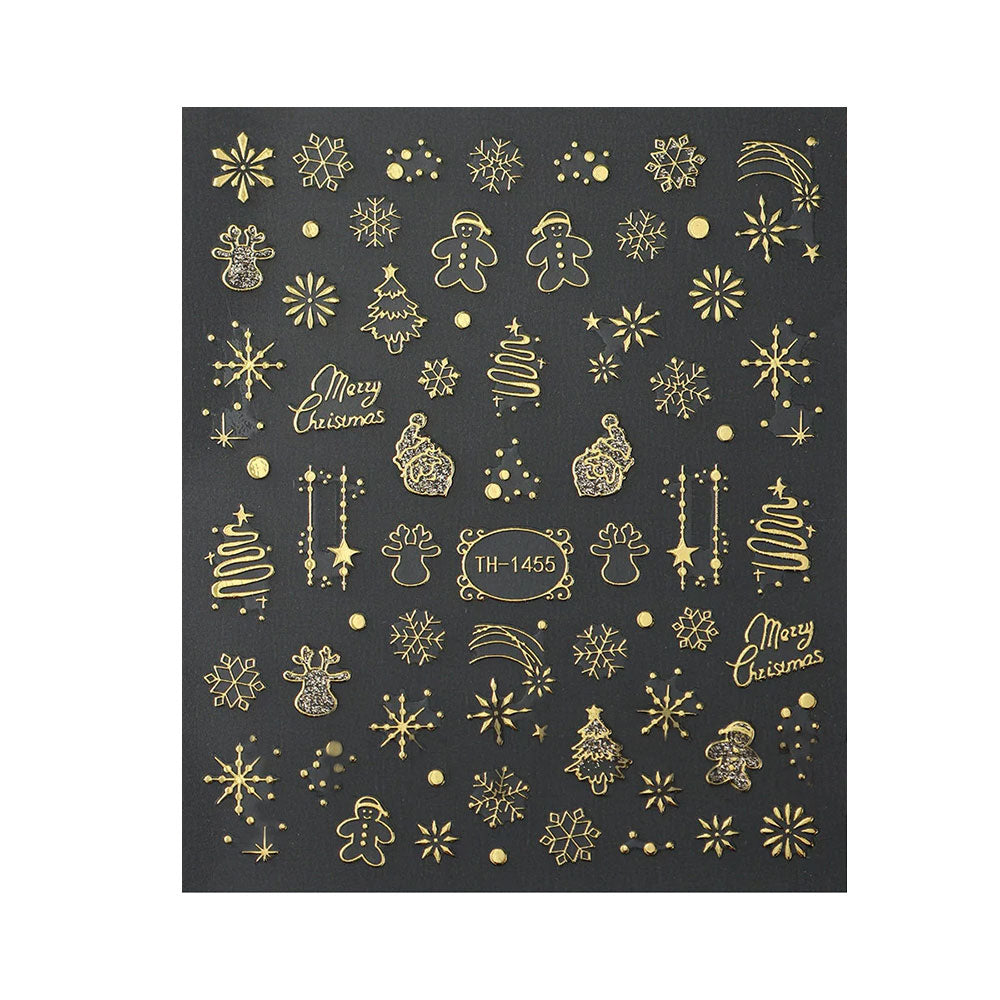 2-Pack Christmas Gold Nail Art Stickers – Self-Adhesive Decals for Manicure Decor