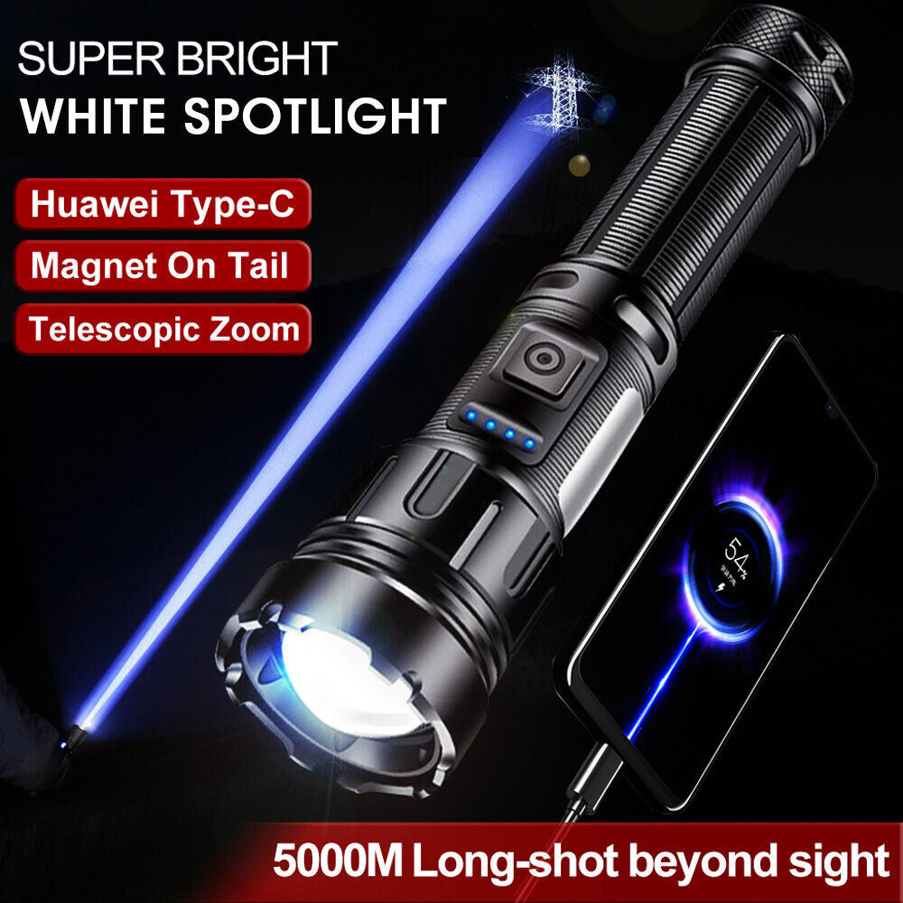 XH-P50 LED Flashlight Tactical Light Super Bright Torch USB Rechargeable