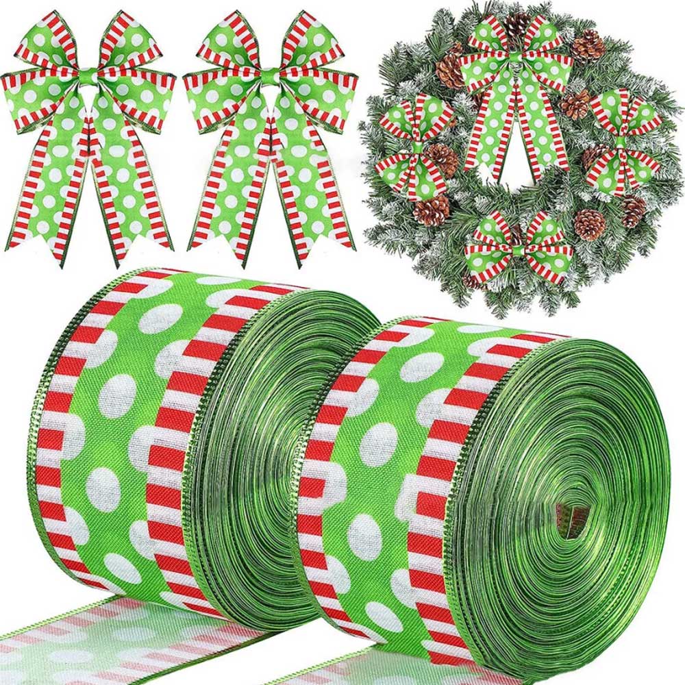 4pcs Grinchs Ribbon Wired 2.5In 4 Roll 20Yards Christmas Ribbon Wreaths Bows DIY