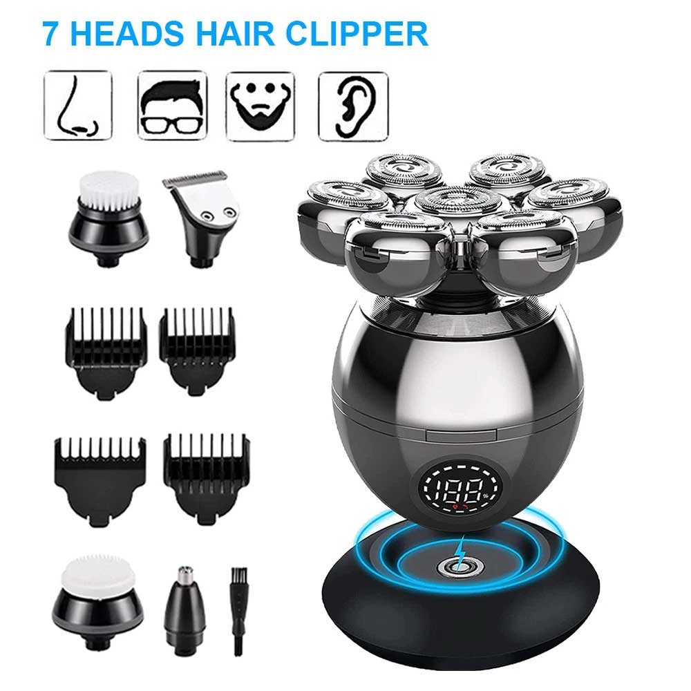7-in-1 Men's Electric Shaver & Grooming Kit - 7D Rotating Head for Bald Head, Beard, Hair & Facial Care