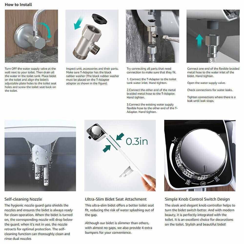 Dual Nozzle Hygiene Toilet Bidet Water Wash Clean Unisex Seat Attachment Sprayer