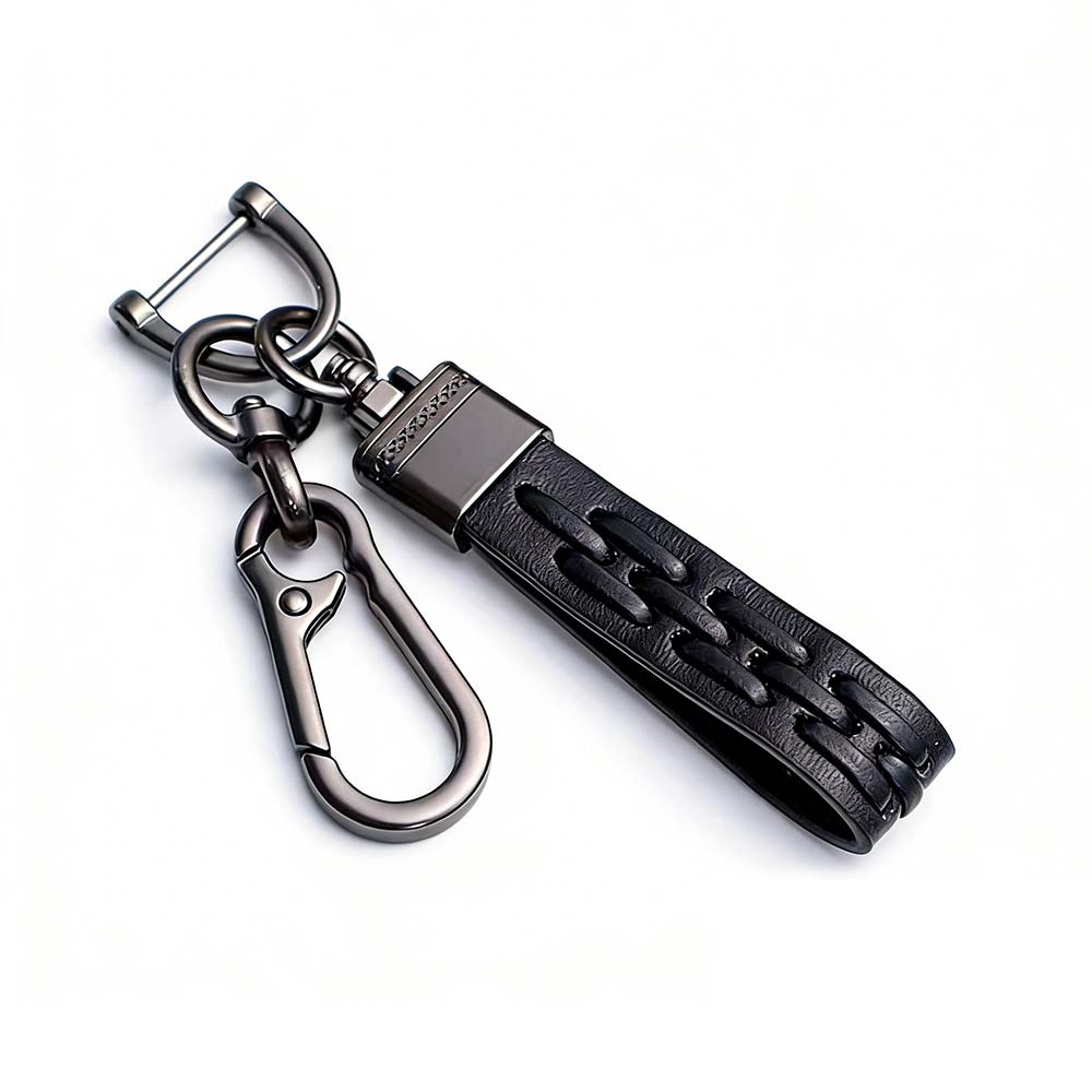 PU Leather Stylish Keyring for Car Keys - Metal Keychain with Carabiner and Key Ring