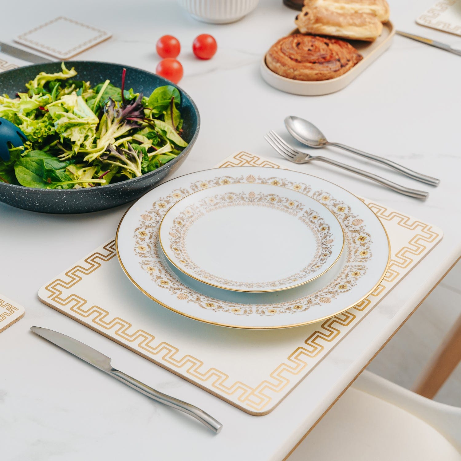 Clevinger 8 pcs MDF Placemats and Coasters Gold Border