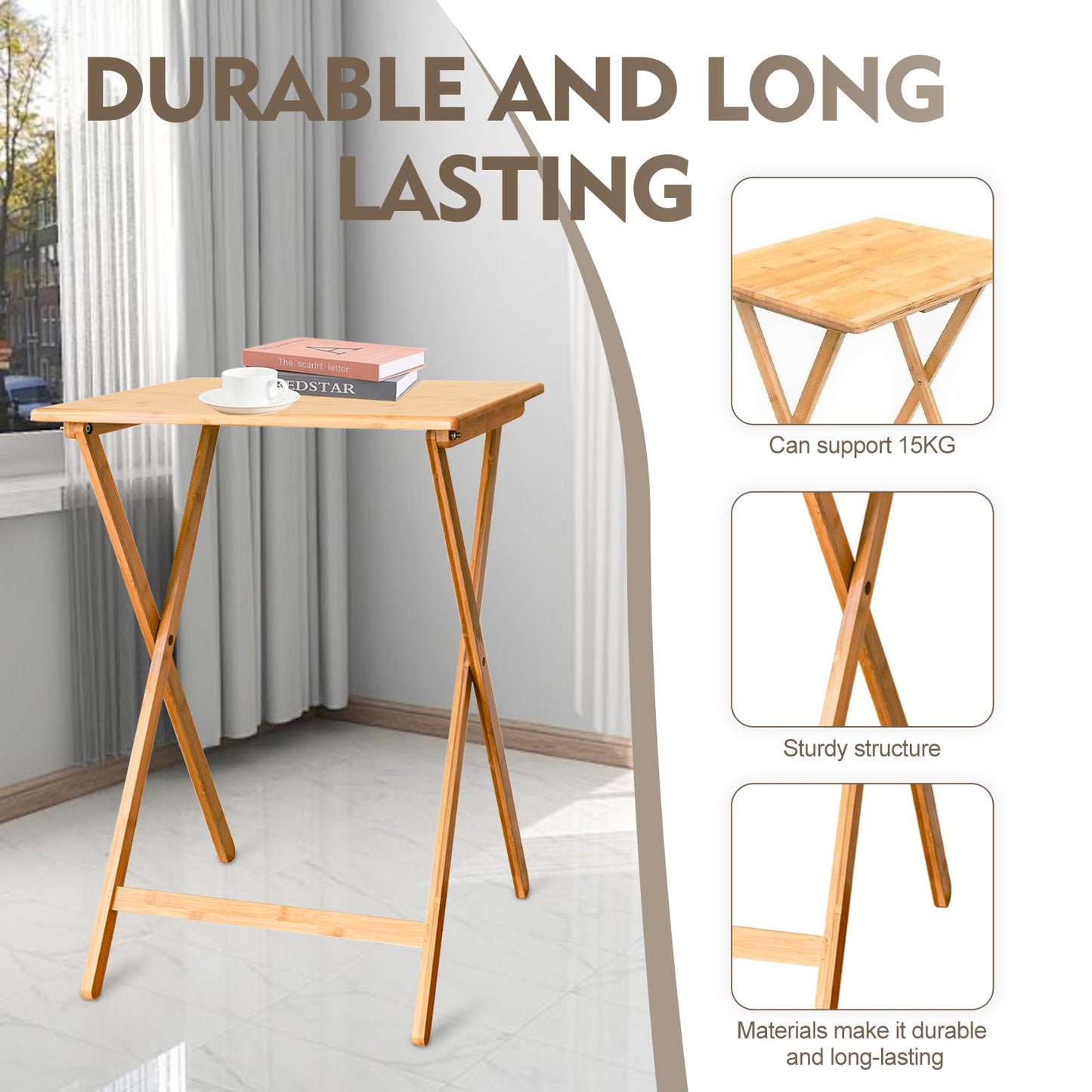 2pc Bamboo Folding Laptop Tray & Snack Table