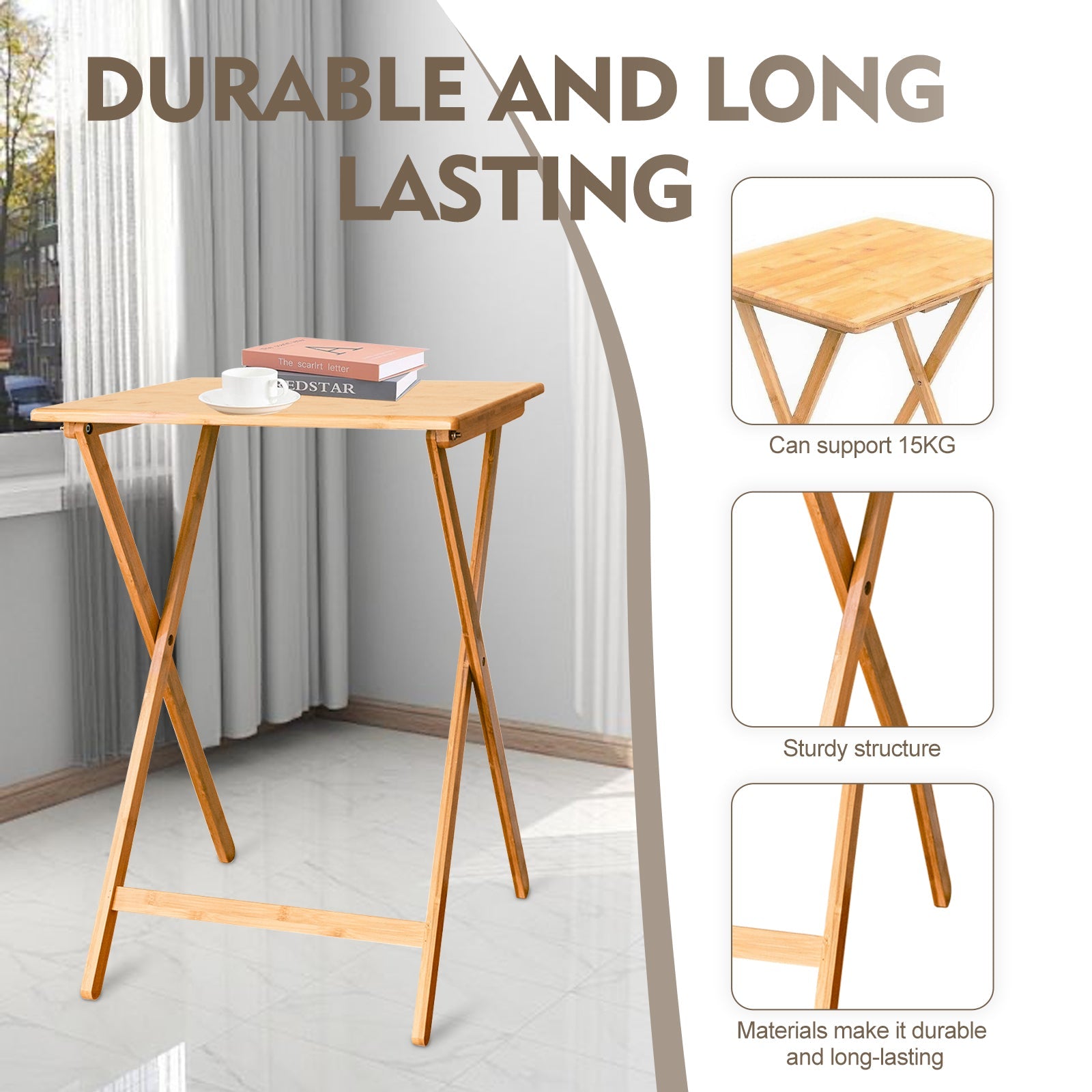 2pc Bamboo Folding Laptop Tray & Snack Table