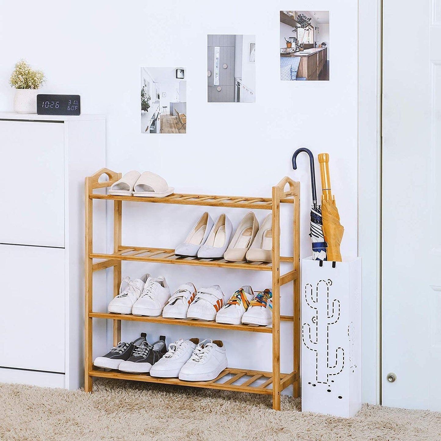 Bamboo Storage Shoe Rack & Organiser 4 Tiers Layers
