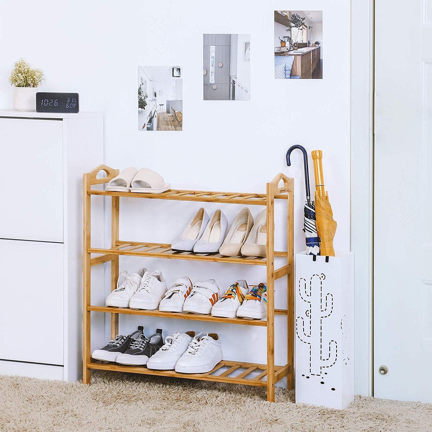 Bamboo Storage Shoe Rack & Organiser 4 Tiers Layers