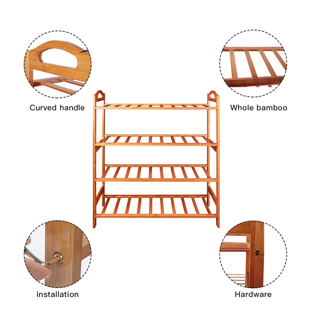 Bamboo Storage Shoe Rack & Organiser 4 Tiers Layers