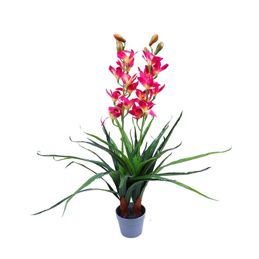 100cm Faux Artificial Home Decor Potted  Cymbidium-Red/White