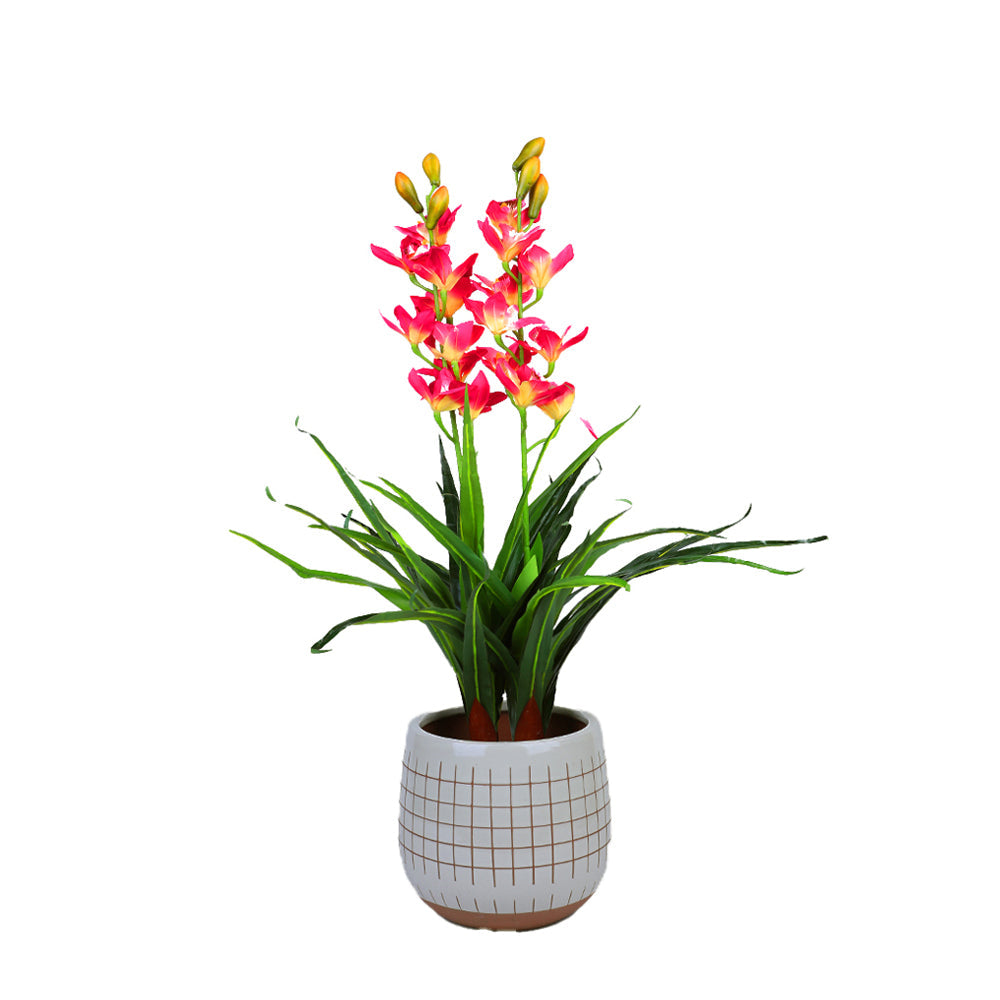100cm Faux Artificial Home Decor Potted  Cymbidium-Red/White