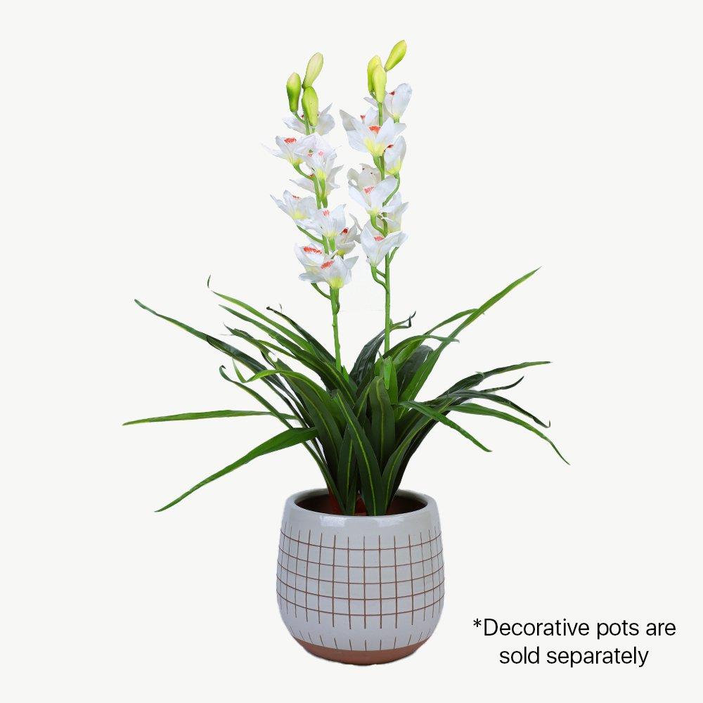 100cm Faux Artificial Home Decor Potted  Cymbidium-Red/White
