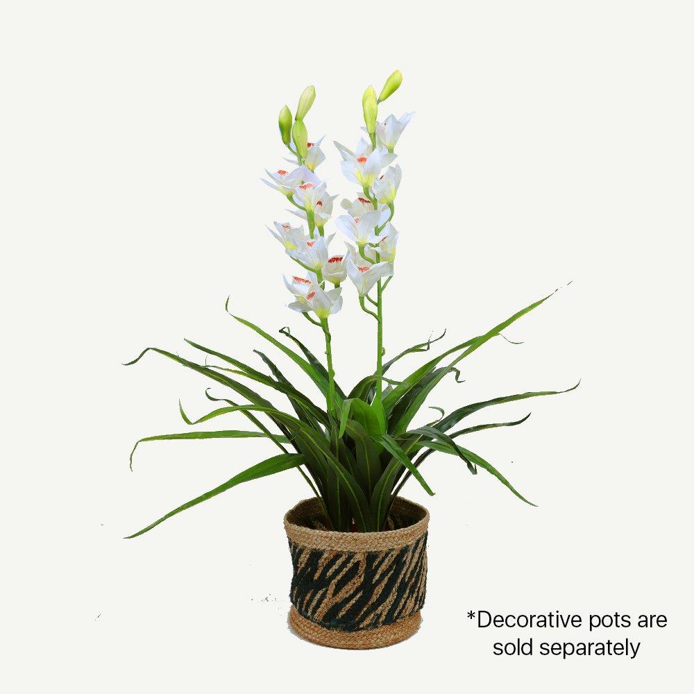 100cm Faux Artificial Home Decor Potted  Cymbidium-Red/White