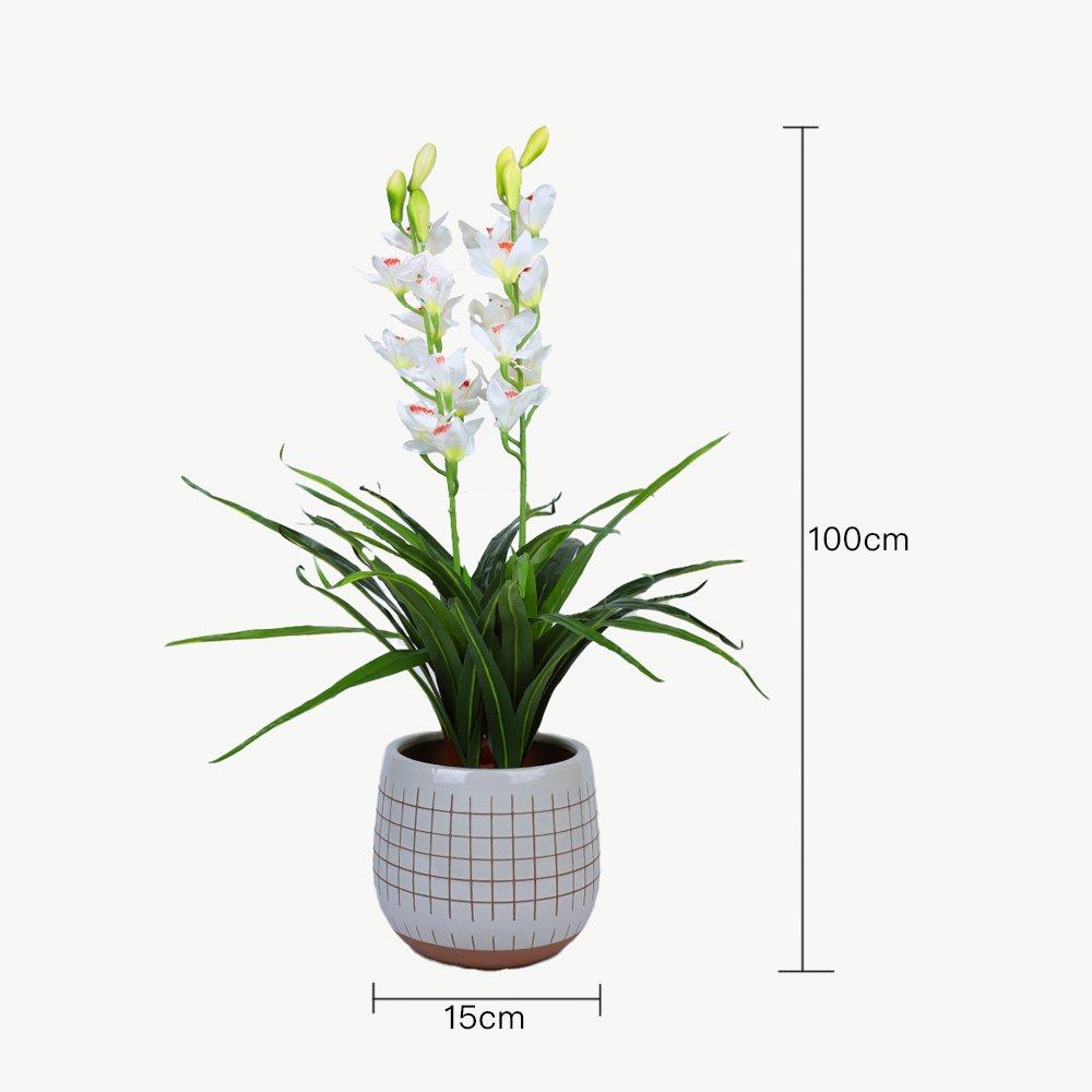 100cm Faux Artificial Home Decor Potted  Cymbidium-Red/White