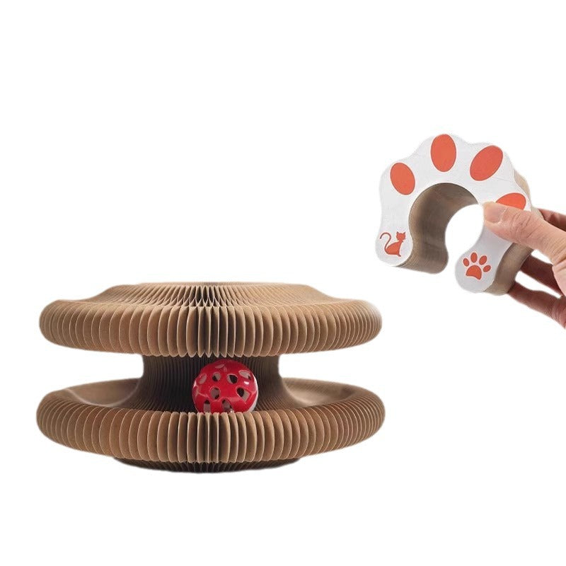 Magic Organ Cat Scratching Board – Foldable Corrugated Cardboard Scratcher with Toy Ball & Catnip