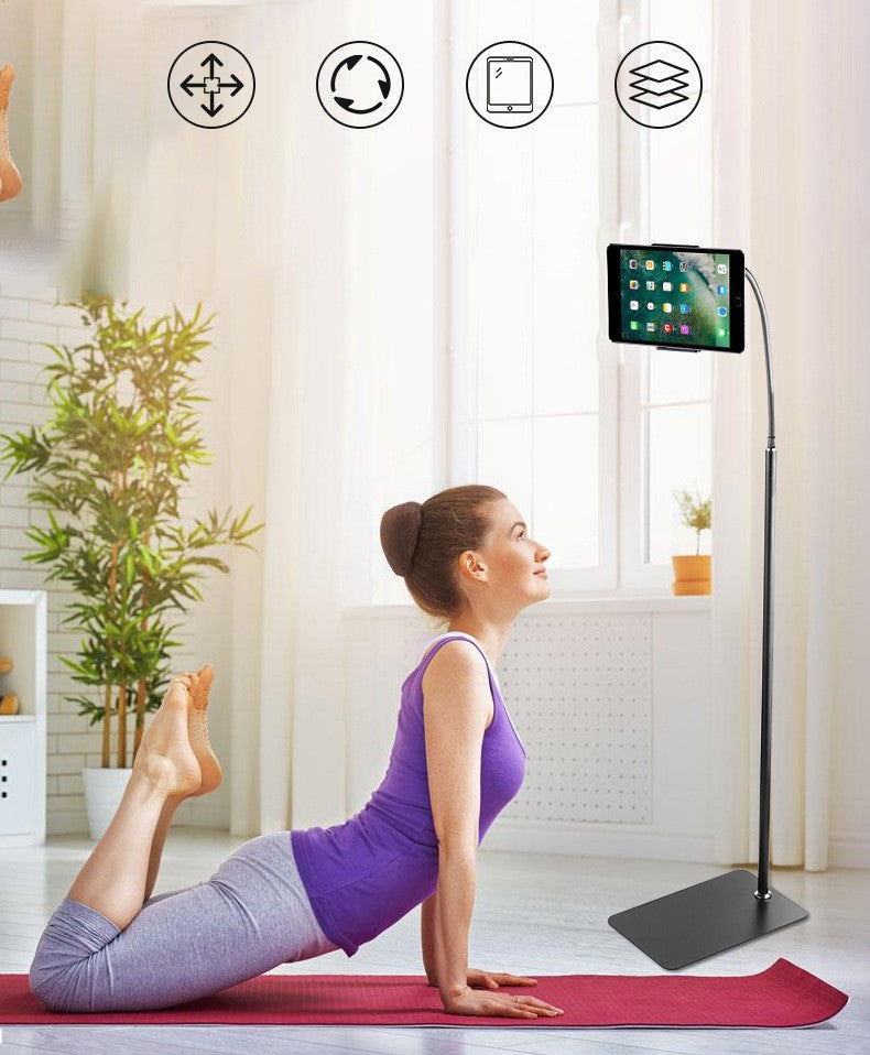Tablet Floor Stand Holder Mount with Adjustable Height for iPad/iPhone 4.5"-12.9" Devices (Black)