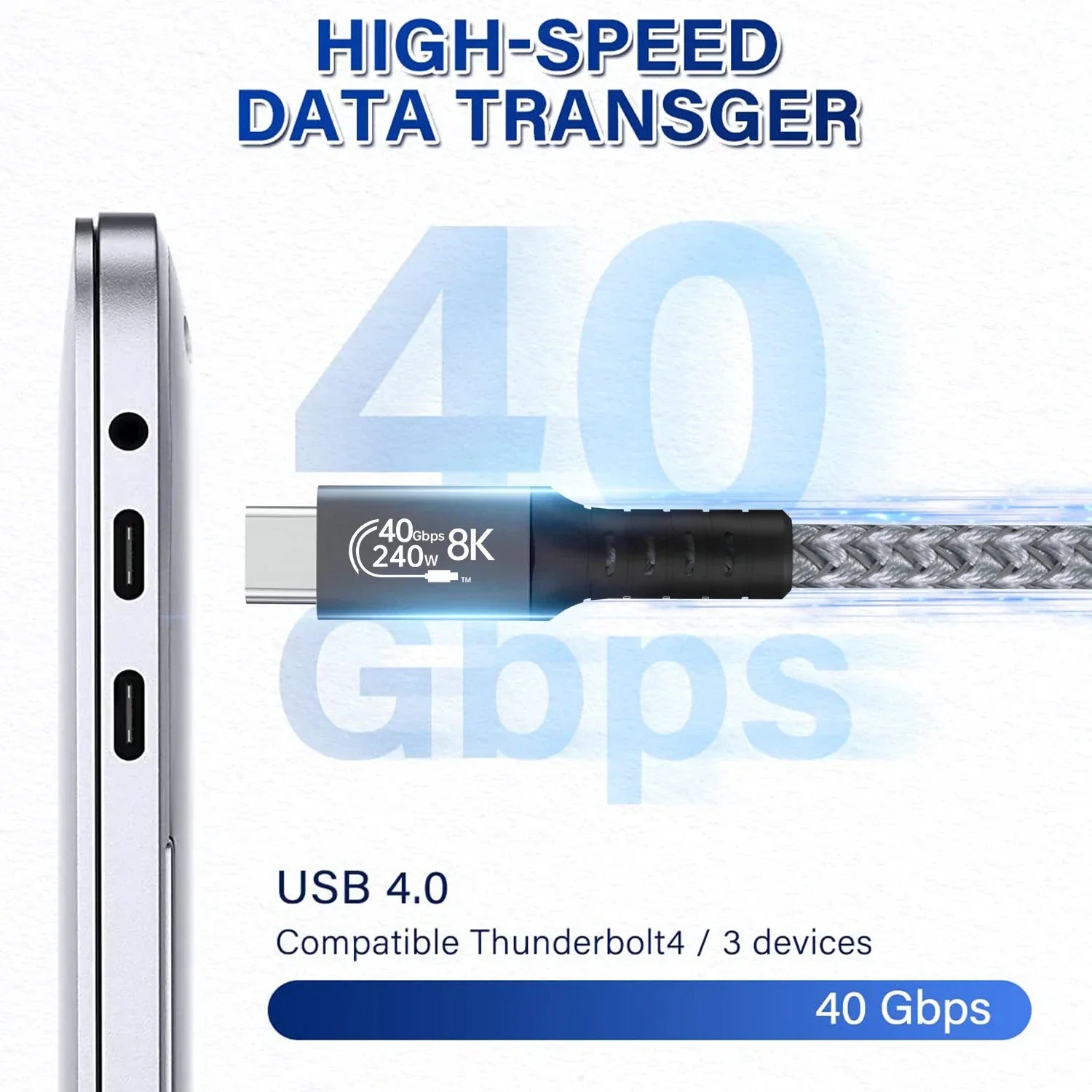 1.8M BoostUp Thunderbolt 4 USB-C to USB-C Cable Charge & Video Black （USB 4 - 40Gbps, 240W, 8K/60Hz)