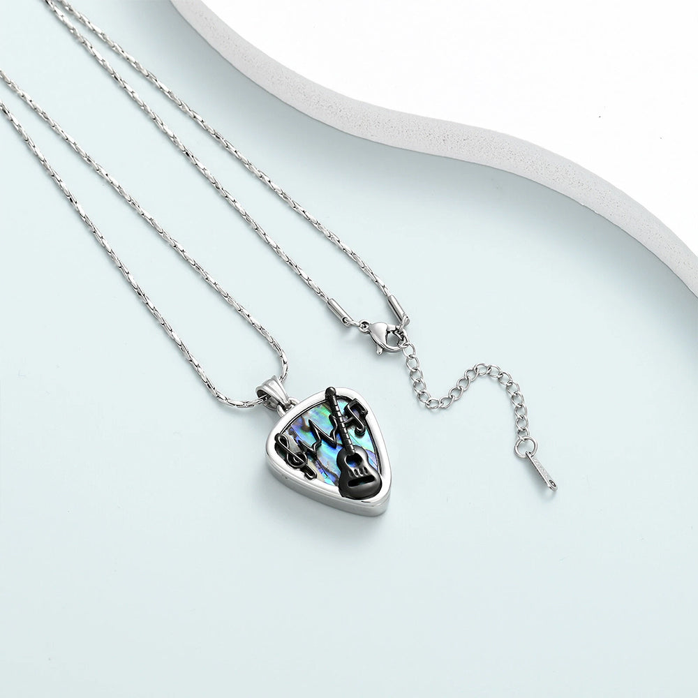 3-Piece Guitar Pick Ash Urn Necklace Set | Memorial Pendant with Abalone Shell & Musical Design