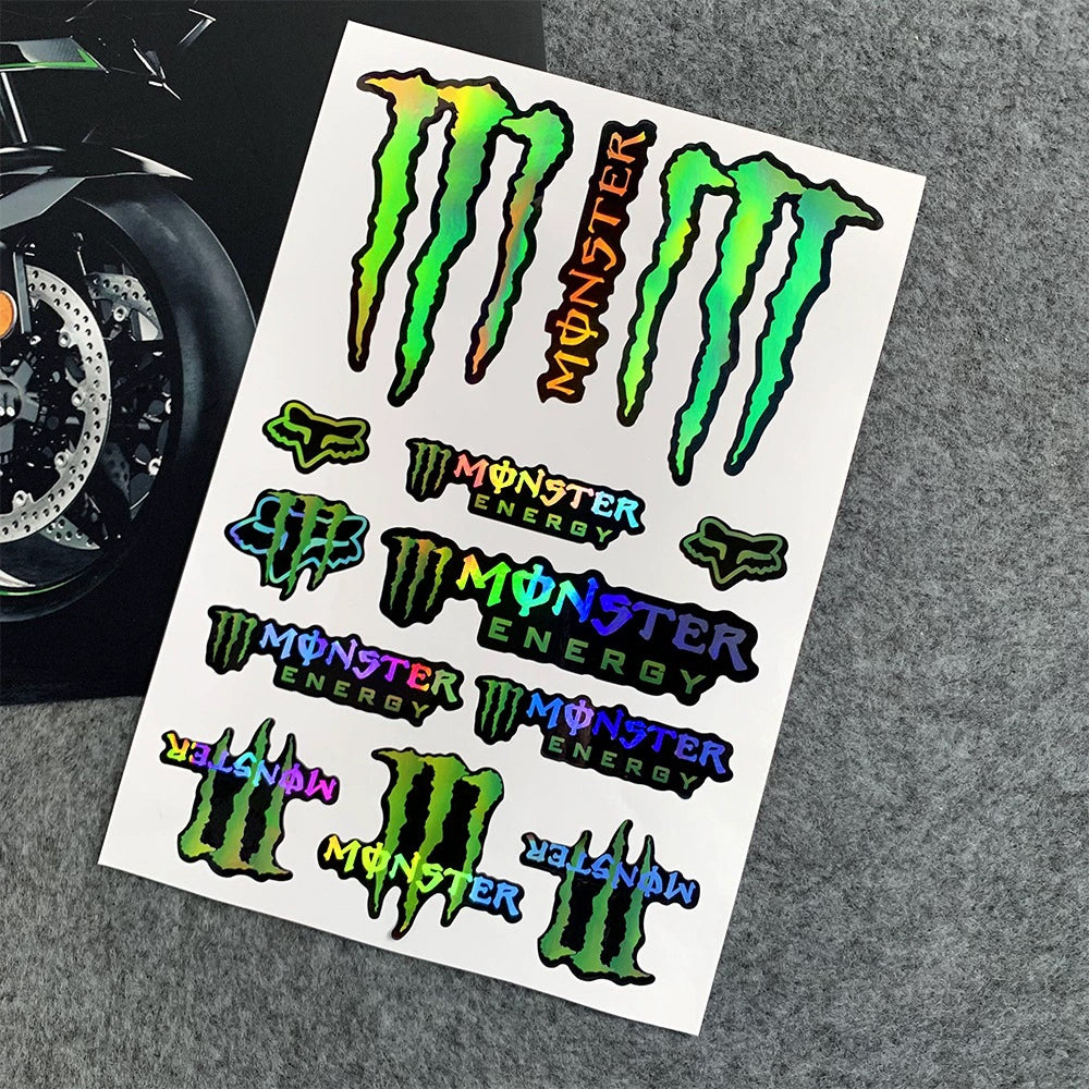 2 Sheets Monster Stickers – Motorbike Car Helmet Decals, DIY Bike Graphics Random