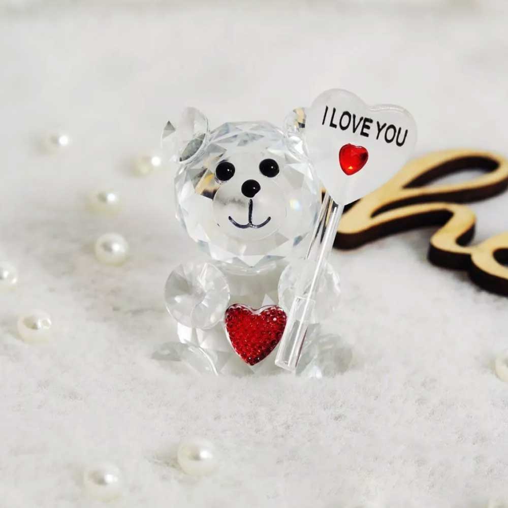 I Love You Sign Crystal Bear Figurine – Desktop Ornament, Guest Gift for Xmas