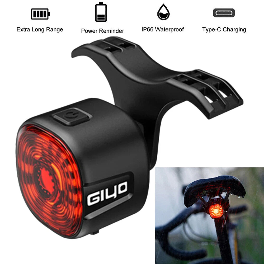 Mountain Bike Cycling LED Tail Light USB Rechargeable Bicycle Brake Rear Light