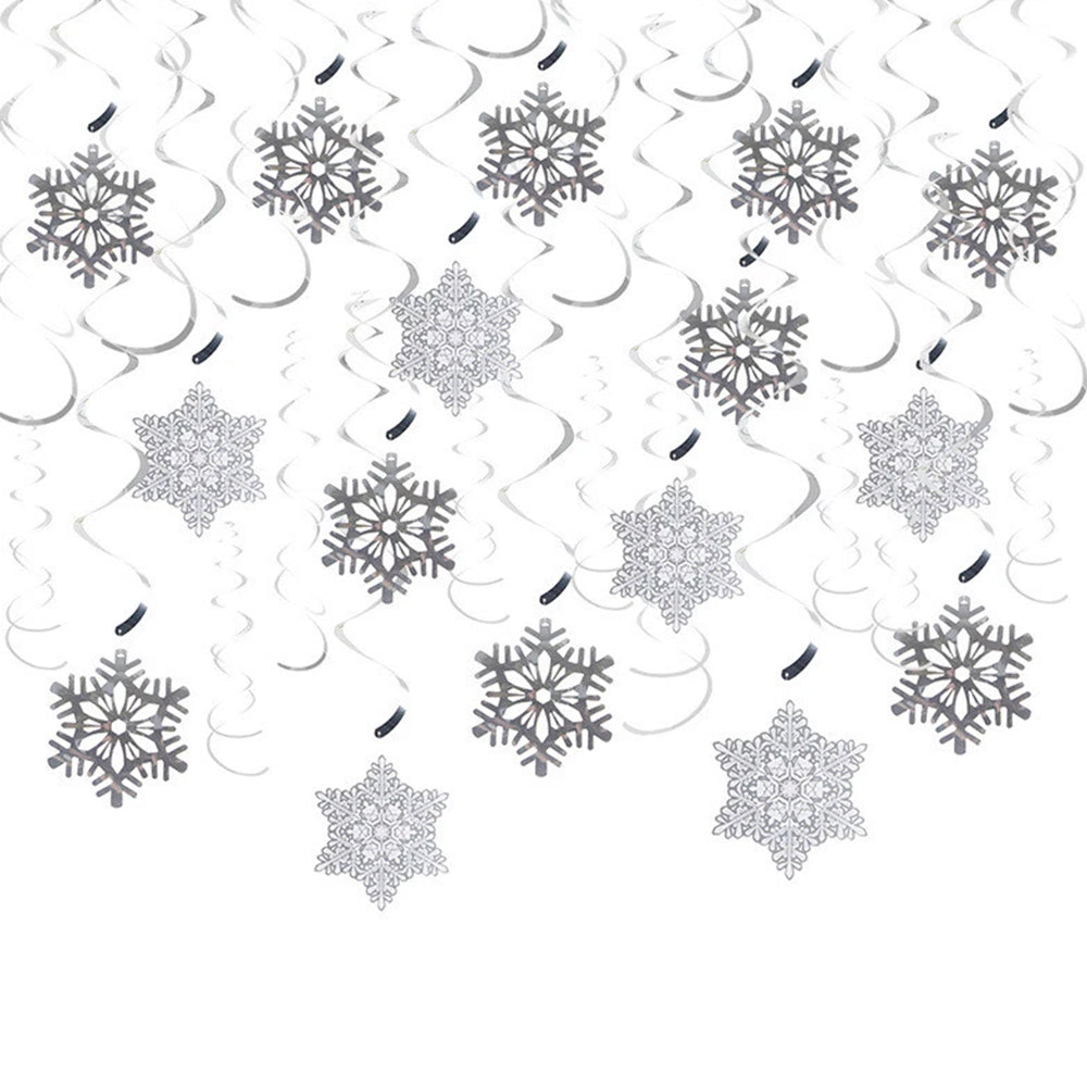 35pcs Snowflake Swirls Christmas Ceiling Decor Set – Foil Hanging Decorations for Winter & Frozen Theme Parties