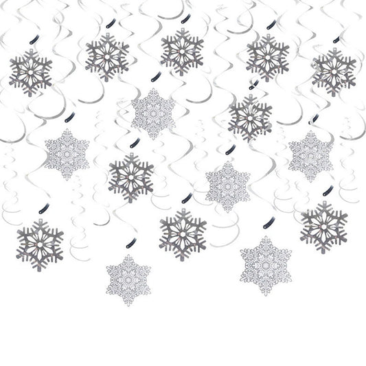35pcs Snowflake Swirls Christmas Ceiling Decor Set – Foil Hanging Decorations for Winter & Frozen Theme Parties