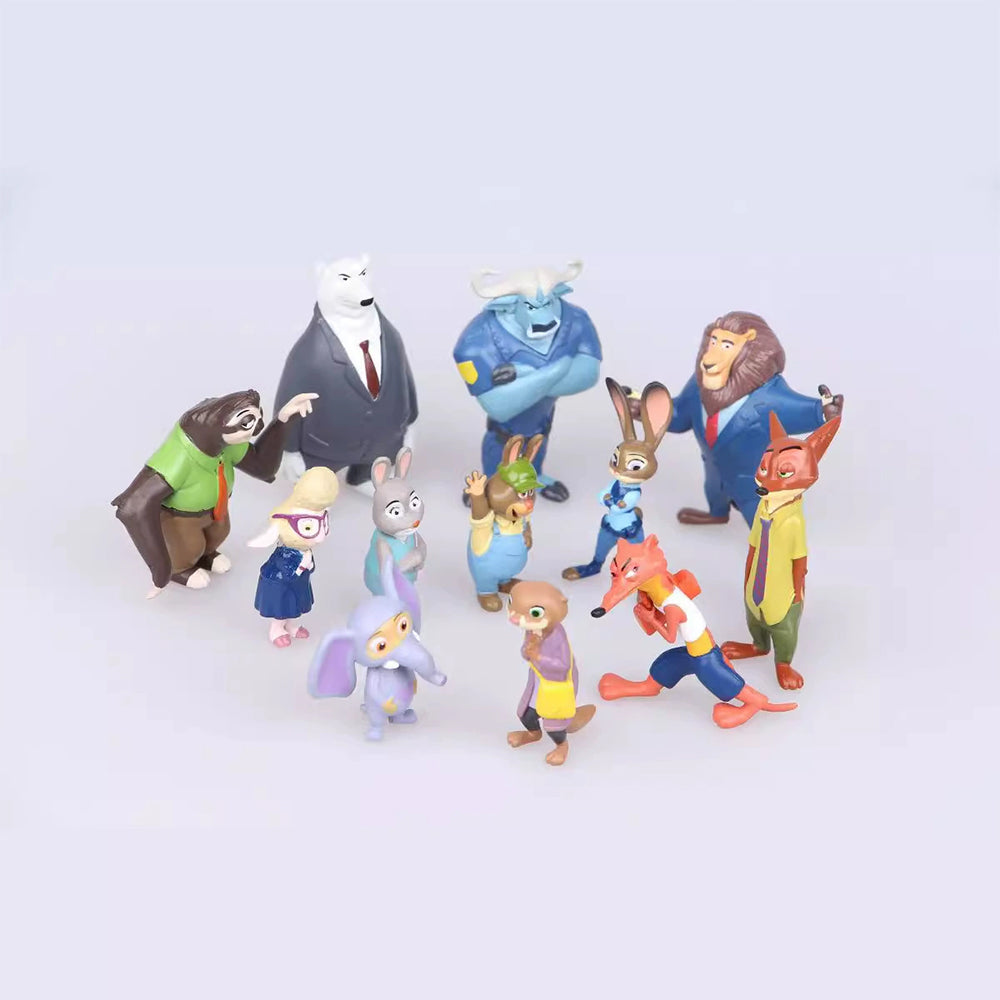 12pcs Cartoon Animal Mini PVC Figures -Colorful Character Collection Set