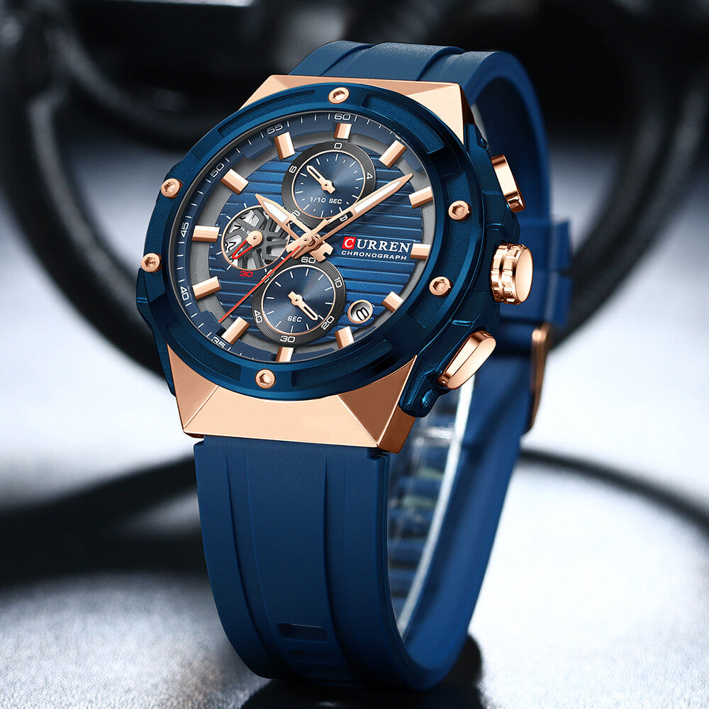 Men's Military Sport Watch – Multifunction Chronograph Calendar Silicone Strap
