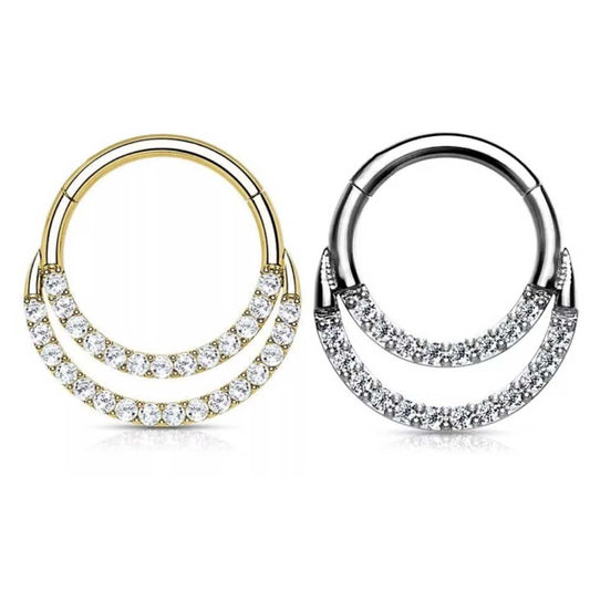 Surgical Steel 16g Double Layered Hinged Ring CZ Clicker Nose Septum Piercing