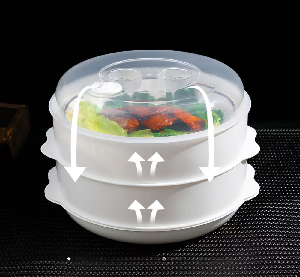 Multi-Layer Plastic Steamer Basket for Microwave – Large Capacity, Heat-Resistant Stackable Steamer
