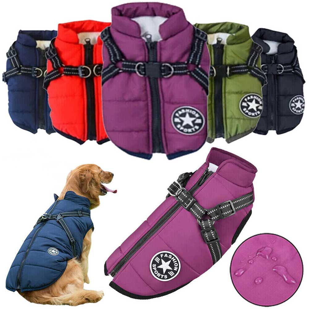 Winter Pet Dog Coat Pet Dog Jacket w/ Harness Waterproof Breathable Small Large