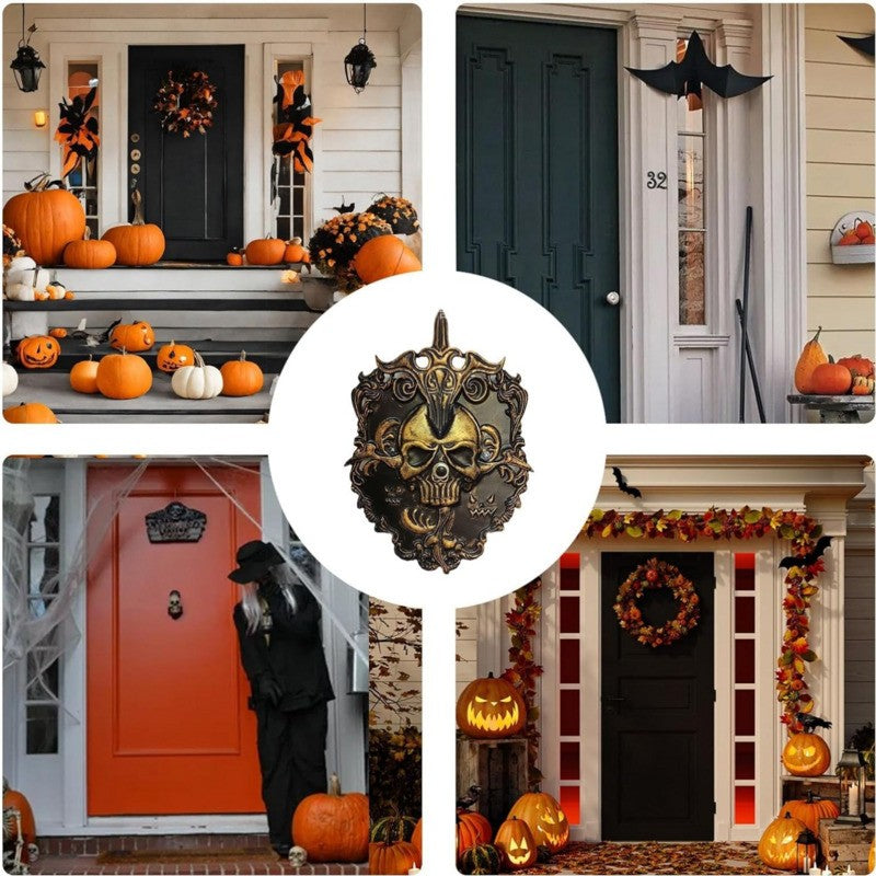 Halloween Doorbell Haunted House Party Prop Spooky Iron Skull Animated Decor
