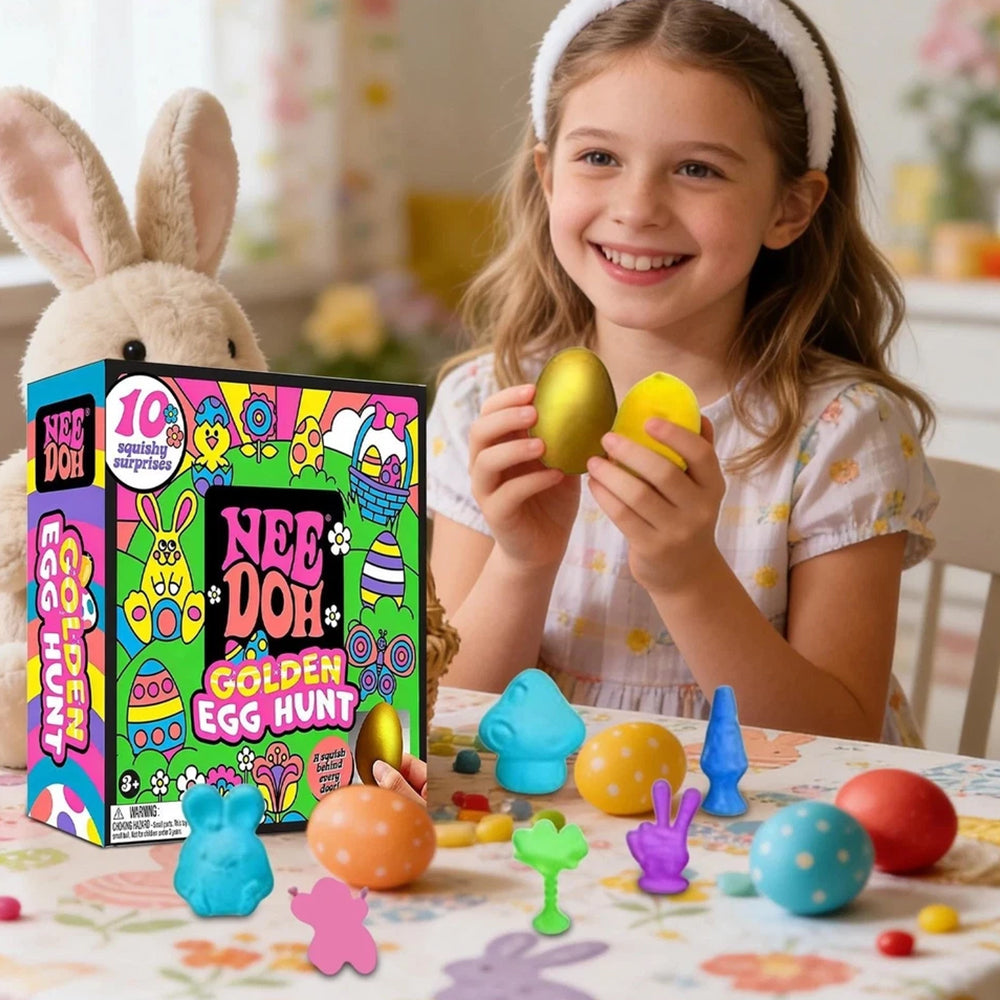 Easter Golden Egg Mystery Hunt – 4 Eggs Filled with 10 Squishy Squeeze Toys