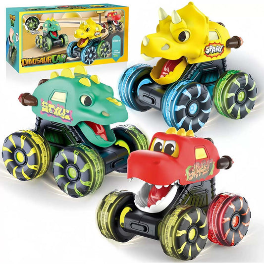 3-Pack Dinosaur Toys Light Up Monster Truck Press and Go Car Toy Set Fun Gift for Boys Girls