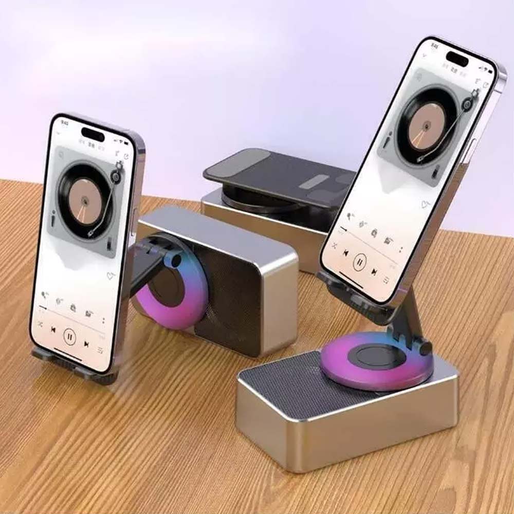 3In1 Foldable Cell Phone Stand with Wireless Bluetooth Speaker, Bluetooth Audio Power Phone Holder