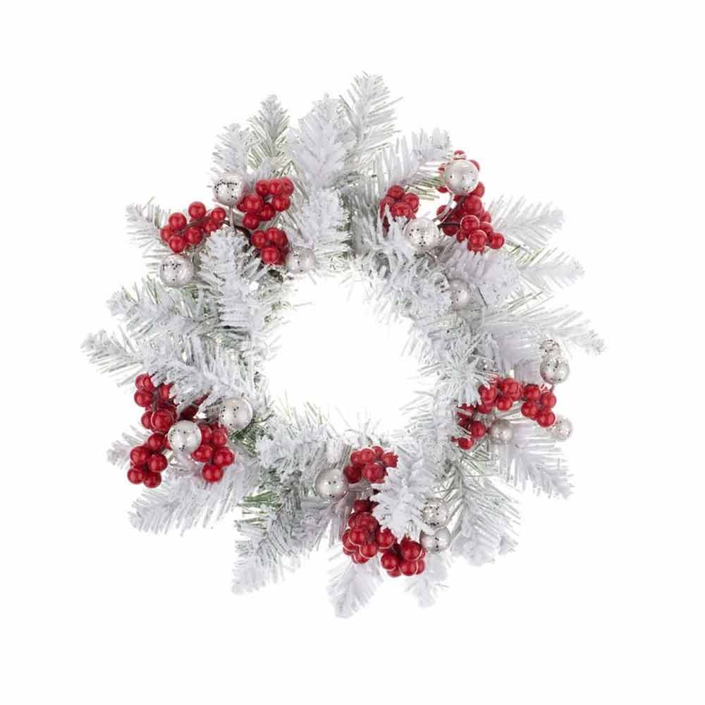 Christmas Berry Candle Ring – Snowy Wreath Table Centrepiece for Holiday Decor