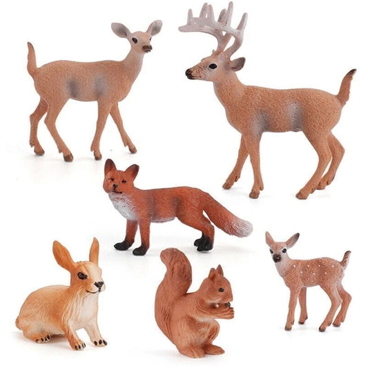 Woodland Animal Figurine Set - 6PCS Deer Fox Rabbit Squirrel PVC Ornaments