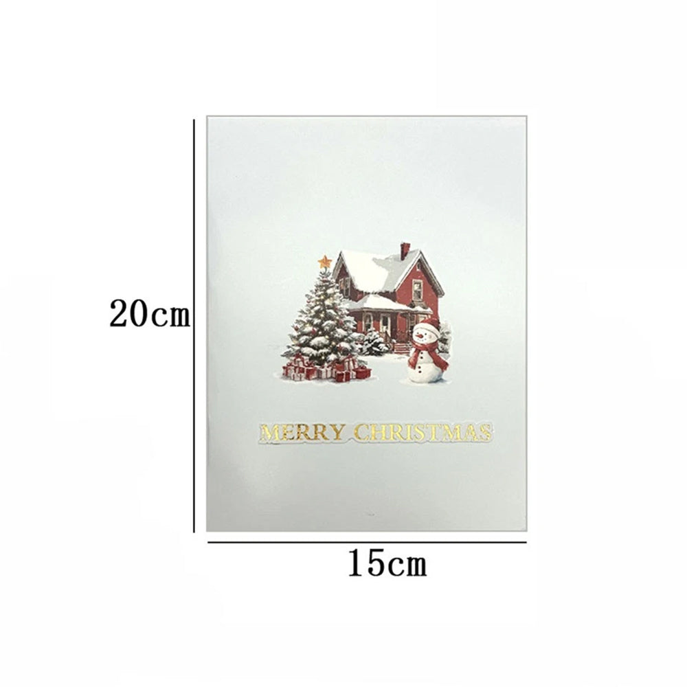 Beautiful 3D Pop-Up Christmas Village Greeting Card – Snowman, Reindeer & Fir Trees Winter Scene