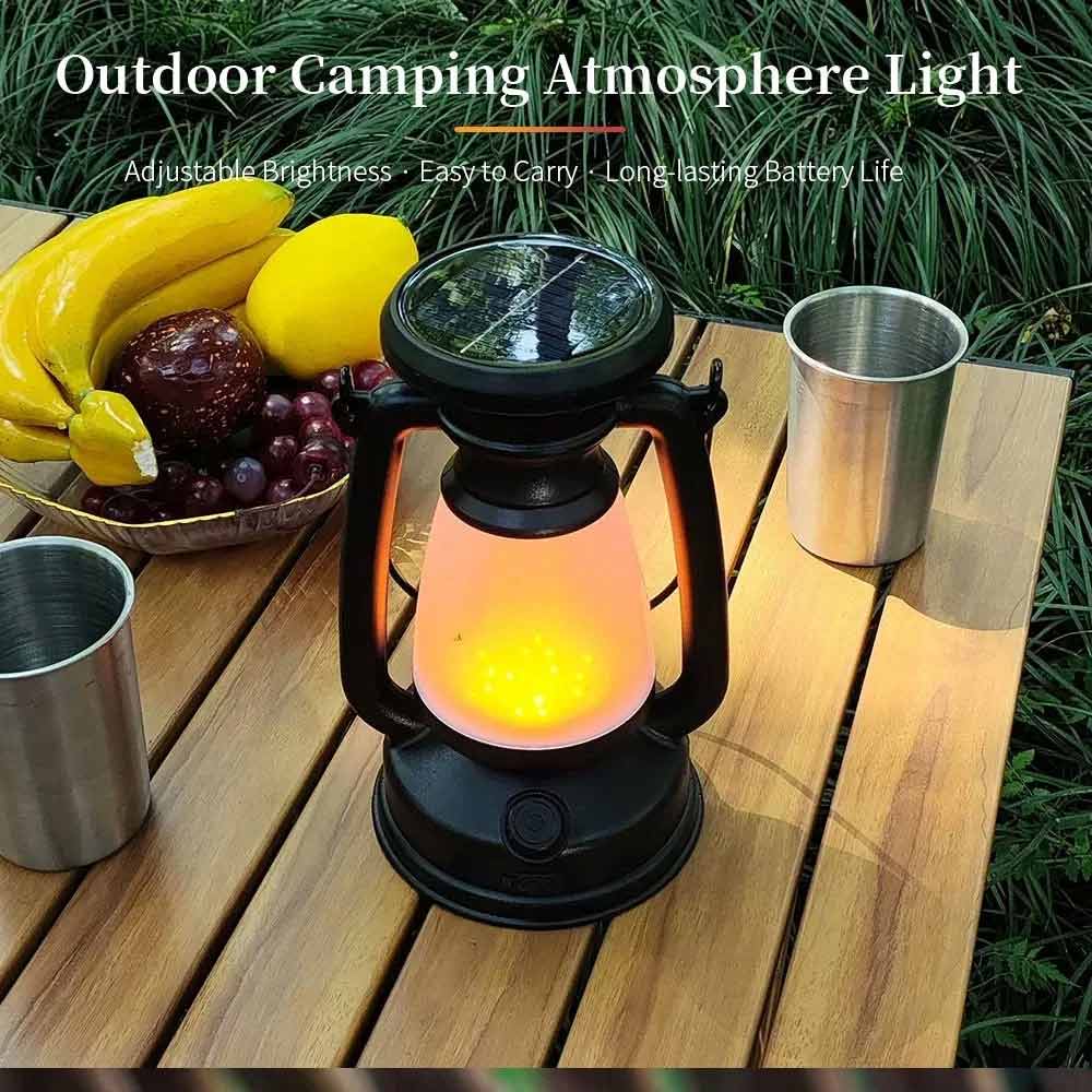 Solar Camping Lantern – USB Rechargeable LED Tent Light with Rotary Dimming