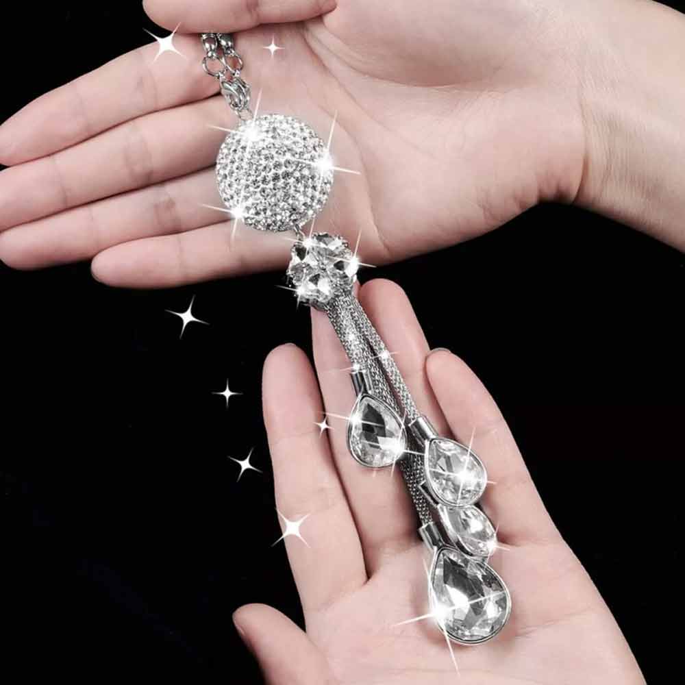 White Crystal Disco Ball Charm Hanging Ornament Car Rear View Mirror Pendant